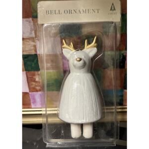 Christmas Ceramic Reindeer Bell Ornament 5" New